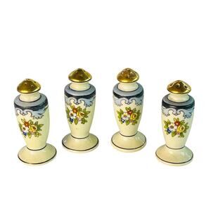 Japan Hand Painted Vintage Floral Gold Topped Salt & Pepper Shakers 2 3/4”